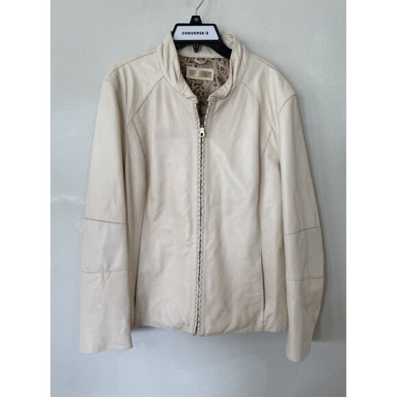 Wilsons Leather Jacket Womens XXL Cream Cottage Chic Soft Collar Blazer Zip Up - Picture 1 of 5